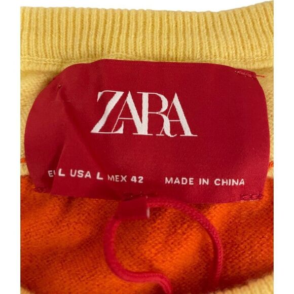 Zara X Harry Lambert Mens Sweater L Large Orange ColorBlock Wool  2893/321 NWT - Picture 6 of 13